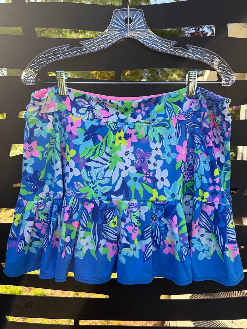 Lilly Pulitzer Lucretia Blue Floral Ruffle Skort with Pink & Green Sz XL